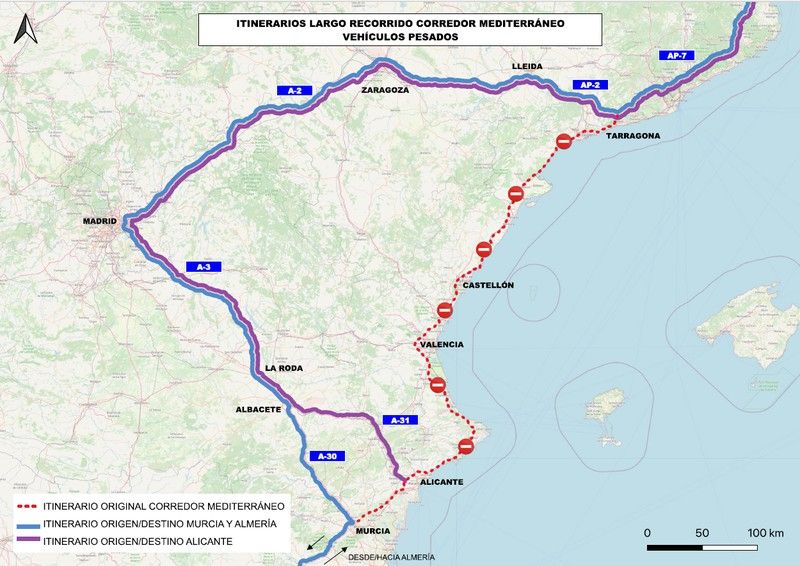 Itinerarios alternativos para el transporte de largo recorrido