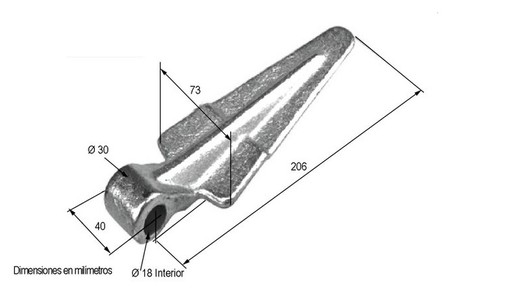 Forged female spear point hinge with rib Ø 18