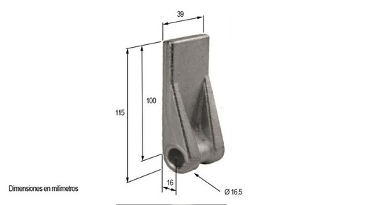 Straight double ribbed female forged hinge Ø 16'5