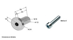 Champiñón casquillo rosca hembra + tornillo M8 cabeza allen