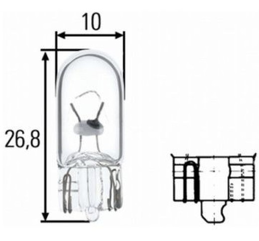 24V Innenkeilbirne ohne Sockel (Ganzglas) T10 3w