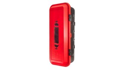 Caja plástico roja (con ventana)/negra para 1 extintor de 6 kg Bawer