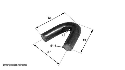 Hook in the form of "V" of iron rod Ø 14 mm