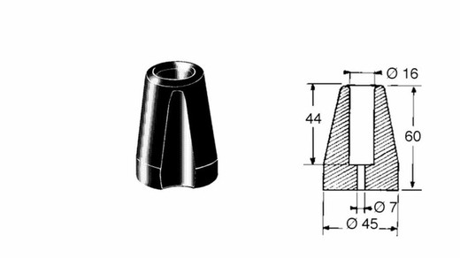 Conical rubber stop 1 hole 45/60