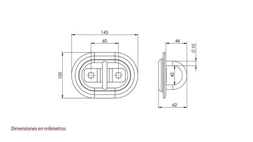Anello di ancoraggio LC800 daN con base da incassare nel pianale di carico per camion e rimorchio