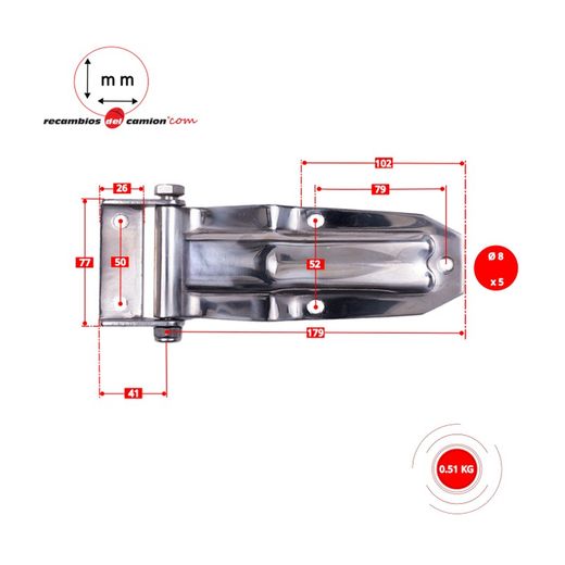 Stainless steel wide rib angled hinge
