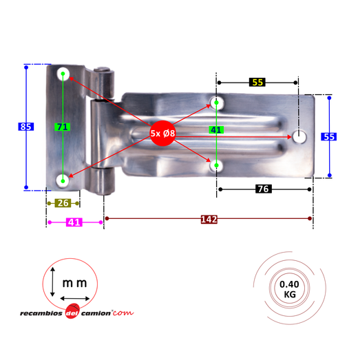 Zinc plated iron sheet hinge with long ribs