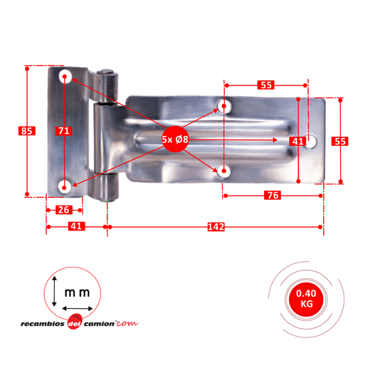 Stainless iron sheet hinge with long ribs