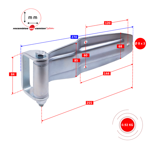 Zinc plated long blade hinge 280 with 3 holes