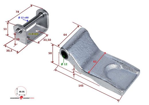 Zinc plated hinge with Maersk type container support
