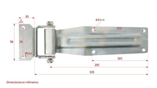 Long blade hinge 295 with square support to screw into the frame