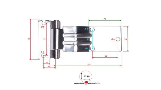 Stainless steel metal hinge with angled bridge and 180 flat base