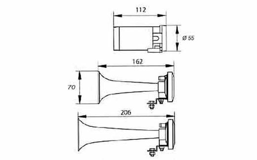Buzina de trompete de ar com compressor de 12V ou 24 Leb