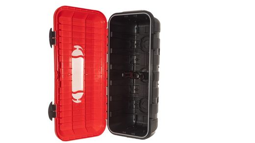 Caja plástico roja (con ventana)/negra para 1 extintor de 6 kg Bawer