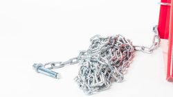 Cais de carregamento de roda de calço de segurança com sinalizador de parada e corrente de 6 m