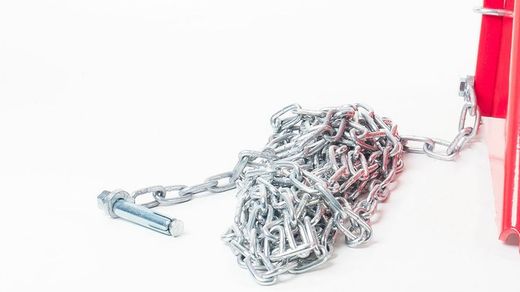 Cais de carregamento de roda de calço de segurança com sinalizador de parada e corrente de 6 m