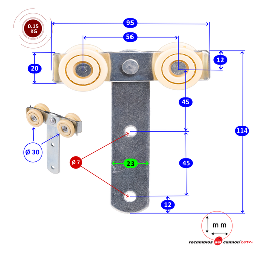 Short side canvas pulley plate 114