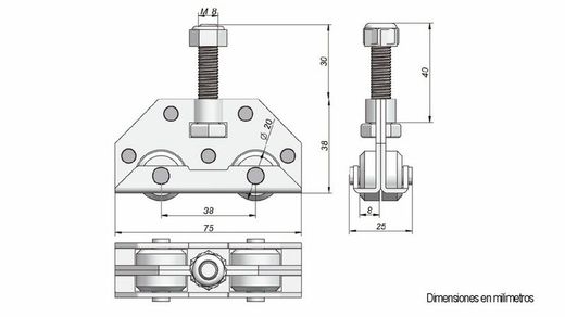 Carrinho de rolos de aço com rolamento duplo para toldo