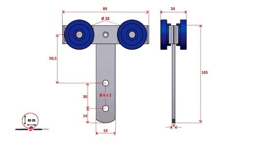 Carrinho de rodas para toldo de lona deslizante