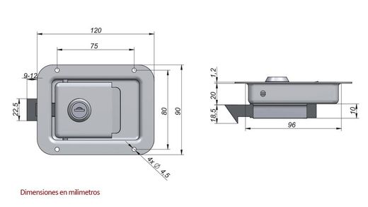 Shiny stainless steel lock with key 120 x 90 mm for drawer