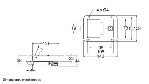 Zinc plated lock with key 140 x 108 mm drawer