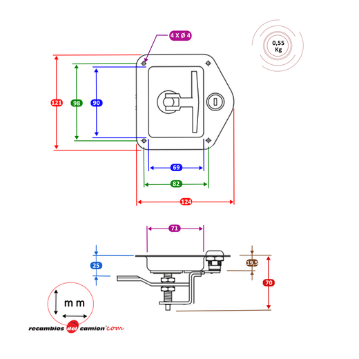 Zinc-plated lock with key for metal drawer