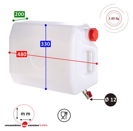 Water tank 20 liters rectangular metal faucet without metal support