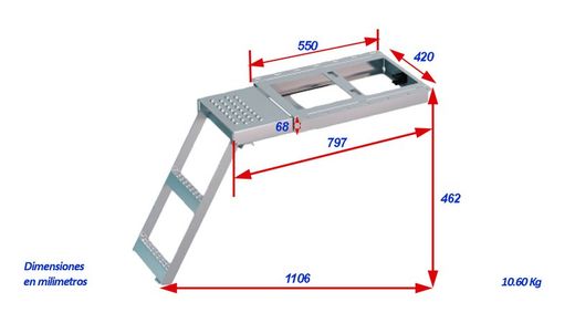 Escada da plataforma superior com 2 degraus removíveis