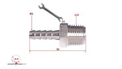 Bocal macho em latão niquelado 1/4 bico gás 6 mm