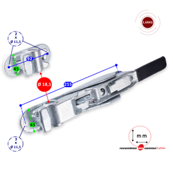 Espagnolette locking lever under door for 18mm tube