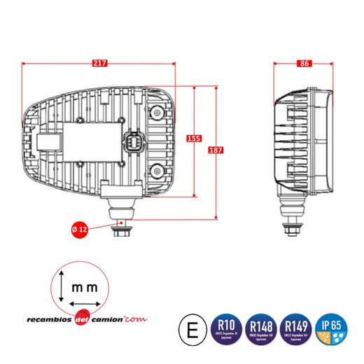 Farol direito 12/24 V totalmente em LED (lado do passageiro)