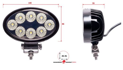 Luz de trabalho oval 8 Led 1920 lumens