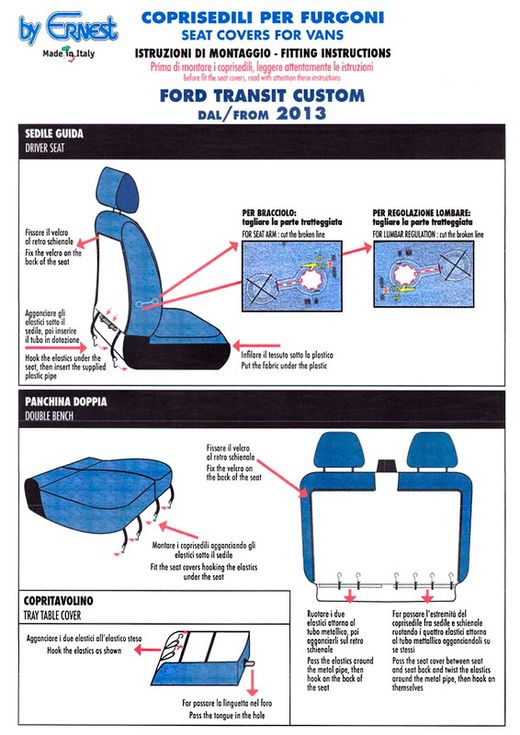 Fundas asientos delanteros furgonetas Ford Transit Custom desde 2013