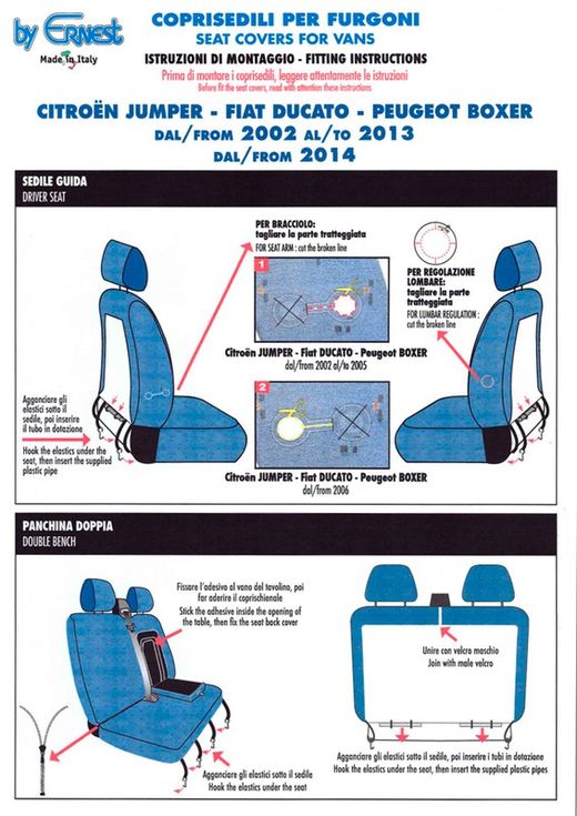 Fundas asientos delanteros furgonetas Jumper, Ducato, Boxer desde 2002 hasta 2014