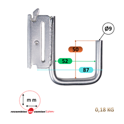 Gancho cuadrado lateral para rail universal