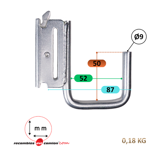 Gancho cuadrado lateral para rail universal