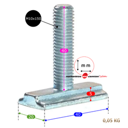 Sliding male fitting M10 aeronautical rail