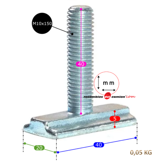 Sliding male fitting M10 aeronautical rail