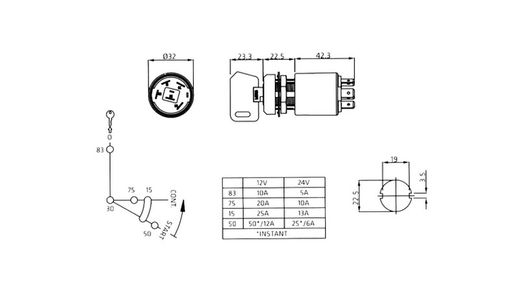 Chiave di accensione a 3 posizioni