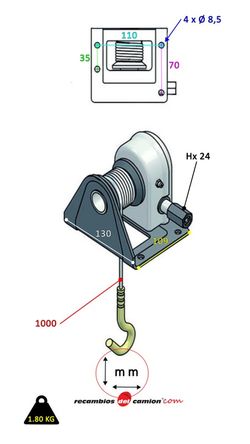 Cabo da máquina sem-fim de elevação e gancho para peças sobressalentes do caminhão