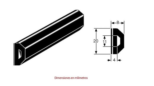 Flexible EPDM rubber adhesive molding 20 dimensions height 20 x width 8 mm (cut by meter)