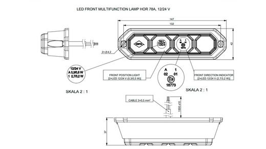 Fanale anteriore a LED lampeggiante e posizione 12/24V Horpol