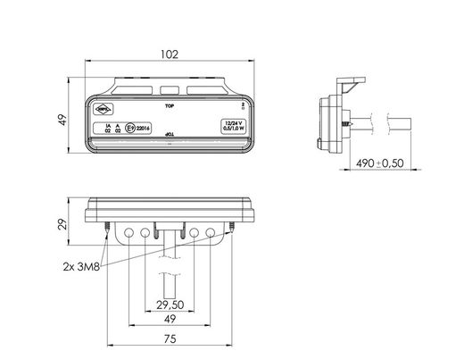 Front position light Led and white reflector with support (optional) LD2519PR