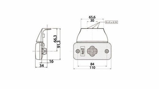 Posição da luz lateral 2 LEDs e suporte catadióptrico âmbar 90º Vignal