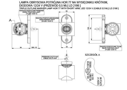 Rear left/right side light Led position without arm (1 unit)