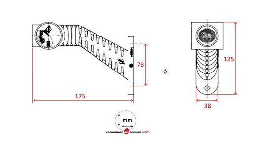 Rear LED sidelight 12/24V Neon effect left arm 45°
