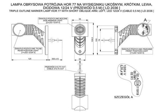 Led Rücklicht 12/24V Neoneffekt Linker Arm 45° kurz (125mm)