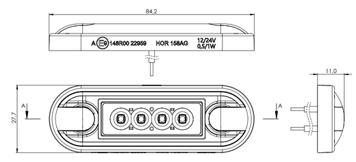 Piloto Led 12/24v Horpol trasero ahumado.