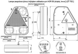 Left rear light (fog function) with triangle for trailer