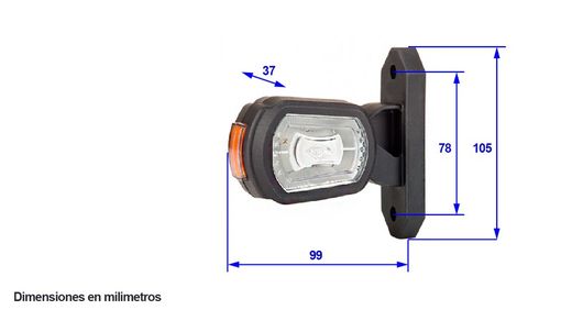 Piloto lateral trasero cuerno recto corto luz led blanca, ámbar y roja Horpol